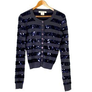 Diabless Sequin Striped Fine Knit Cardigan Sweater Women's T1 Small Gray Black